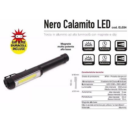 TORCIA A LED NERO CALAMITA ALTA LUMINOSITA'